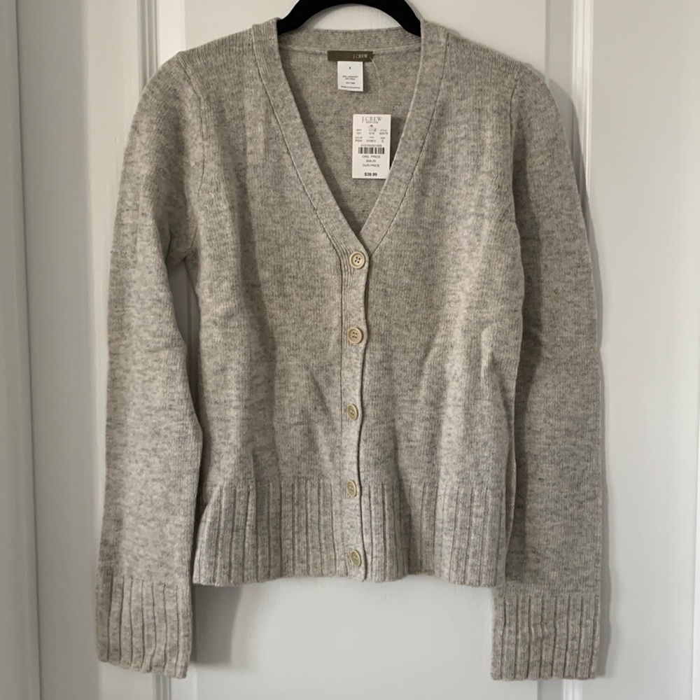 NWT J. CREW FACTORY Gray Lambswool V-Neck Long Sleeves Cardigan Sweater Size S